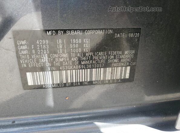4S3GKAB69L3613057 2020 SUBARU IMPREZA Gray Vista del compartimento del motor
