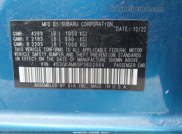 4S3GKAM60P3602564 2023 SUBARU IMPREZA Blue Vista del compartimento del motor