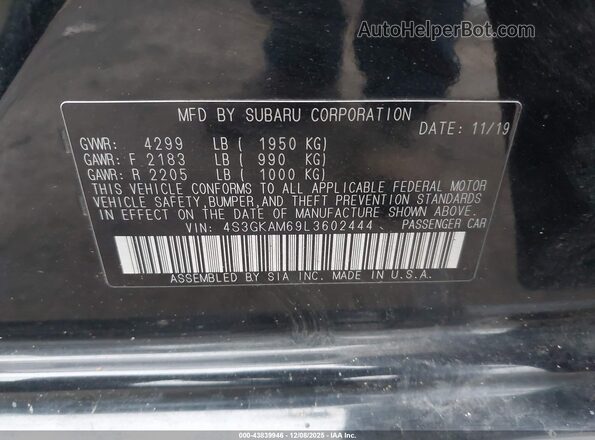 4S3GKAM69L3602444 2020 SUBARU IMPREZA Black Engine compartment view