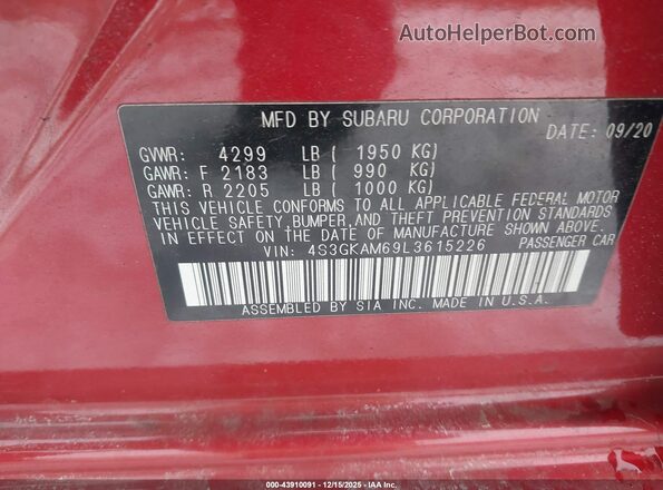 4S3GKAM69L3615226 2020 SUBARU IMPREZA Red Շարժիչի բաժամունքի տեսք