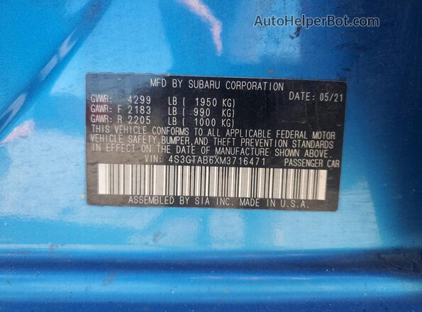 4S3GTAB6XM3716471 2021 SUBARU IMPREZA Blue 