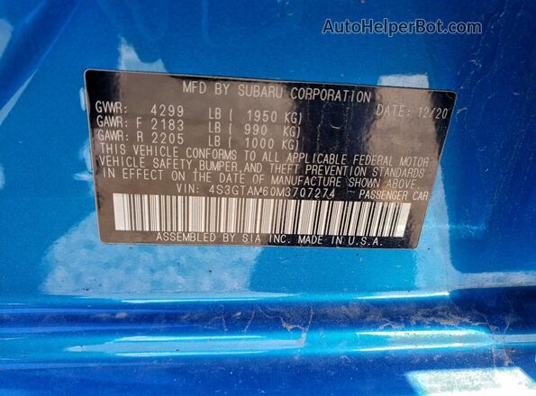 4S3GTAM60M3707274 2021 SUBARU IMPREZA Blue Engine compartment view