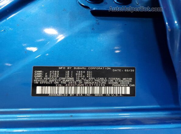4S3GTAM61L3719299 2020 SUBARU IMPREZA Blue Widok komory silnika