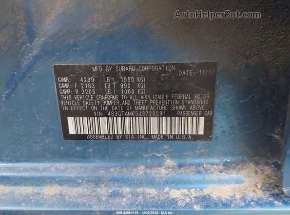 4S3GTAM65J3720291 2018 SUBARU IMPREZA Blue 