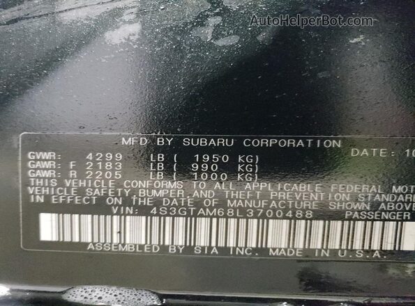 4S3GTAM68L3700488 2020 SUBARU IMPREZA Black Engine compartment view