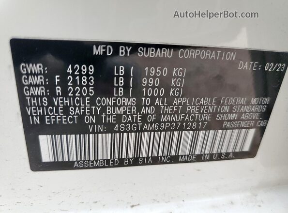 4S3GTAM69P3712817 2023 SUBARU IMPREZA White Вид наклейки з VIN-кодом