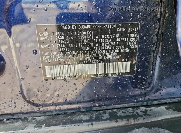 4S4BSAAC7J3251966 2018 SUBARU OUTBACK Blue 