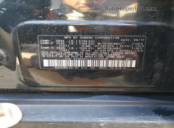 4S4BSADCXJ3239046 2018 SUBARU OUTBACK Black 