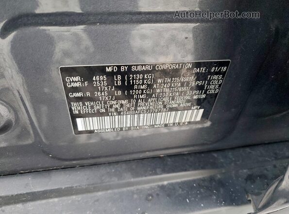 4S4BSAFC5J3297787 2018 SUBARU OUTBACK Gray 
