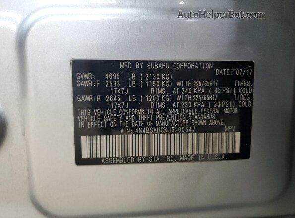 4S4BSAHCXJ3200547 2018 SUBARU OUTBACK Silver 