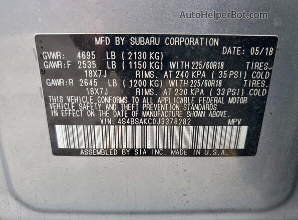 4S4BSAKC0J3378282 2018 SUBARU OUTBACK Silver 