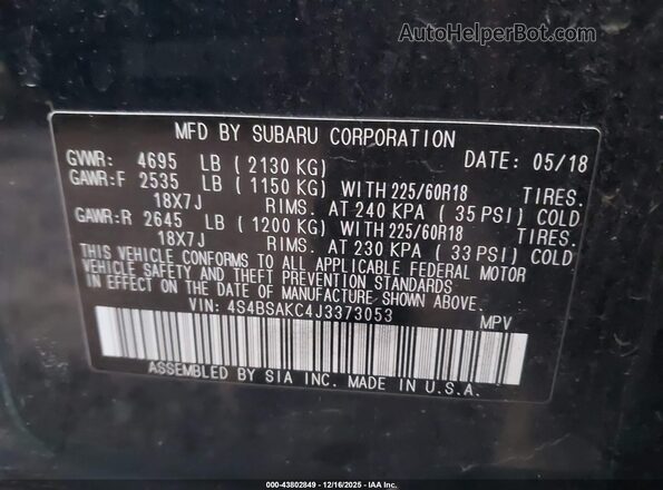 4S4BSAKC4J3373053 2018 SUBARU OUTBACK Blue Engine compartment view
