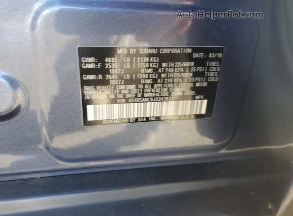 4S4BSANC9J3343672 2018 SUBARU OUTBACK Blue Вид наклейки з VIN-кодом