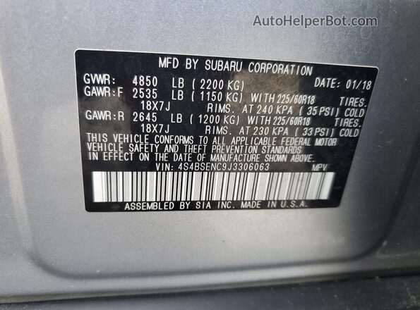 4S4BSENC9J3306063 2018 SUBARU OUTBACK Silver 