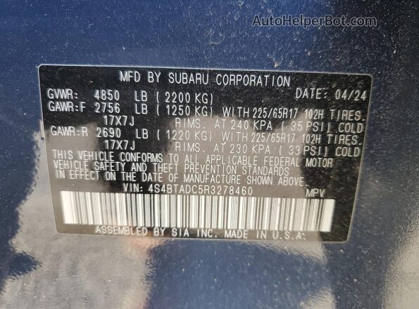 4S4BTADC5R3278460 2024 SUBARU OUTBACK Blue Widok komory silnika