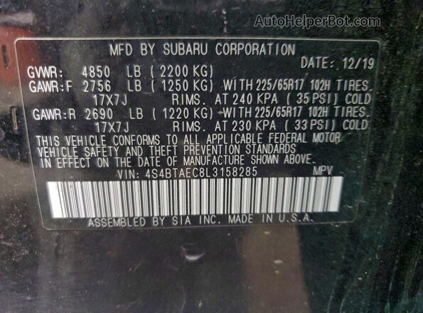 4S4BTAEC8L3158285 2020 SUBARU OUTBACK Black Սալոնի 360 աստիճան տեսք