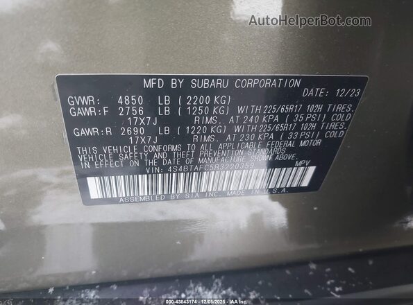 4S4BTAFC5R3220359 2024 SUBARU OUTBACK Зеленый Вид подкапотного пространства
