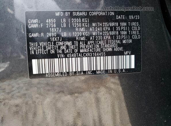 4S4BTALCXR3164455 2024 SUBARU OUTBACK Gray Vista del compartimento del motor