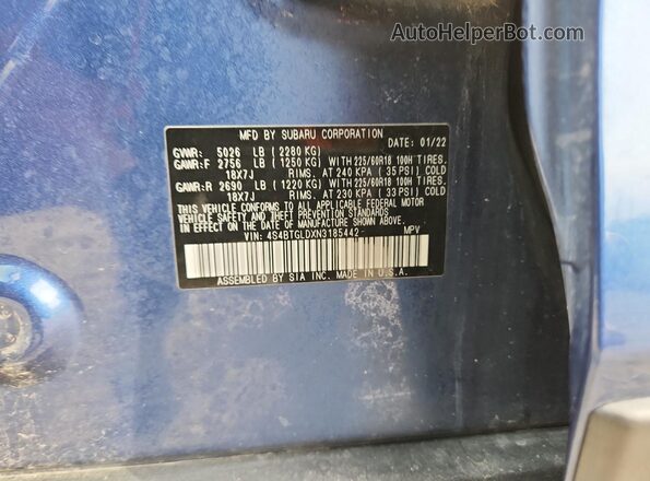 4S4BTGLDXN3185442 2022 SUBARU OUTBACK Синий 