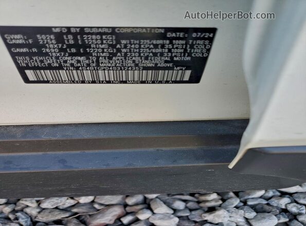 4S4BTGPD4S3124352 2025 SUBARU OUTBACK White VIN sticker view