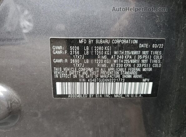 4S4BTGUD6N3221772 2022 SUBARU OUTBACK Gray Widok komory silnika