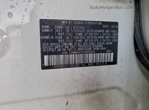 4S4WMAADXR3402900 2024 SUBARU ASCENT White VIN კოდის სტიკერის ხედი