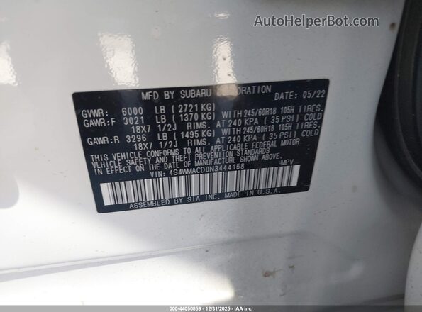 4S4WMACD0N3444158 2022 SUBARU ASCENT Белый Вид подкапотного пространства