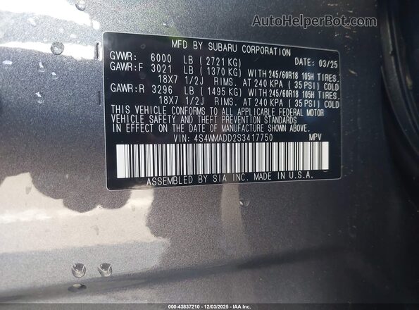 4S4WMADD2S3417750 2025 SUBARU ASCENT Gray Widok komory silnika