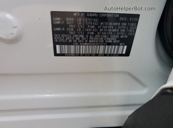 4S4WMADD6S3412213 2025 SUBARU ASCENT Белый Вид наклейки с VIN-кодом