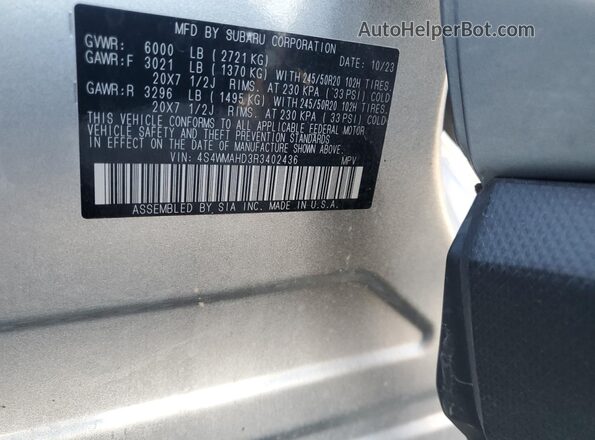 4S4WMAHD3R3402436 2024 SUBARU ASCENT Серебряный 