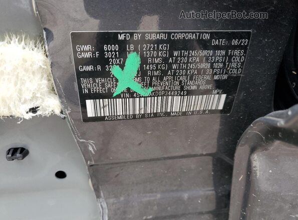 4S4WMAKD0P3449249 2023 SUBARU ASCENT Gray Vista de la etiqueta del VIN