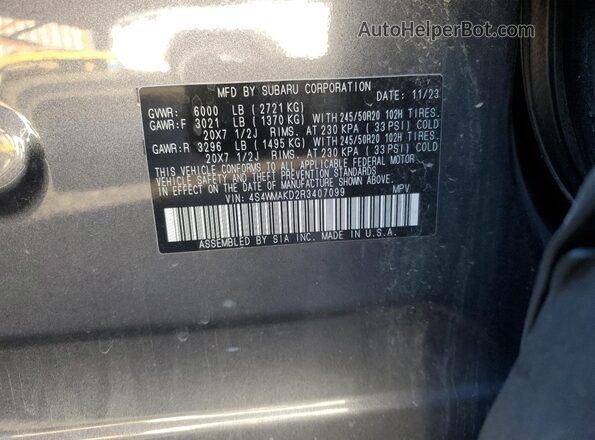 4S4WMAKD2R3407099 2024 SUBARU ASCENT Gray VIN კოდის სტიკერის ხედი