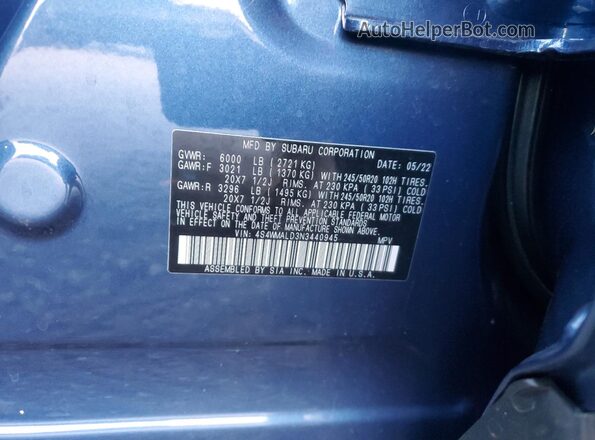 4S4WMALD3N3440945 2022 SUBARU ASCENT Blue Widok komory silnika