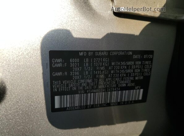 4S4WMALD4L3478424 2020 SUBARU ASCENT Silver სალონის 360-გრადუსიანი ხედი
