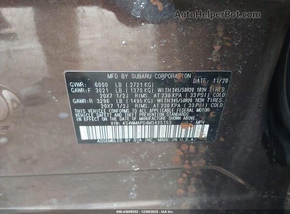 4S4WMAPD4M3425153 2021 SUBARU ASCENT Brown Engine compartment view