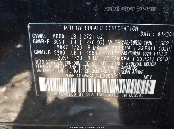 4S4WMAPD7L3453821 2020 SUBARU ASCENT Black Engine compartment view