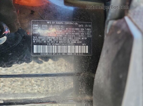 4S4WMAPD9N3423772 2022 SUBARU ASCENT Черный Панорамный вид салона 360°