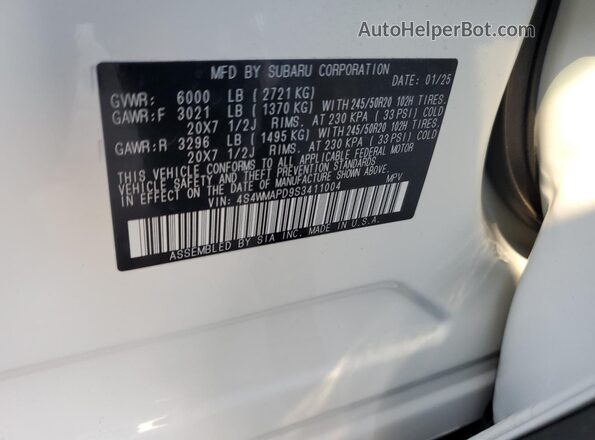 4S4WMAPD9S3411004 2025 SUBARU ASCENT White სალონის 360-გრადუსიანი ხედი