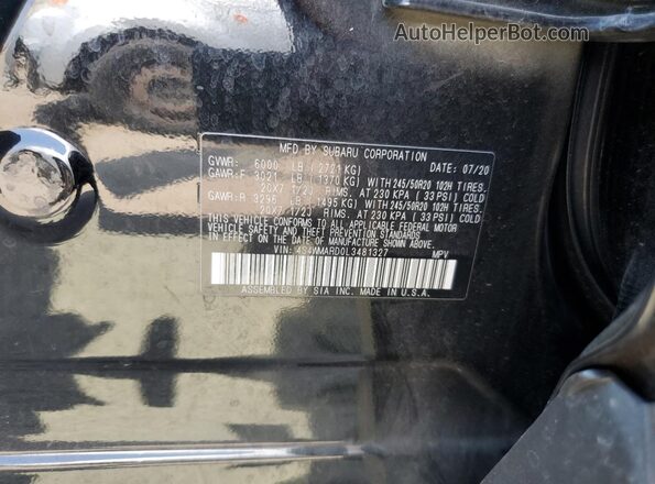 4S4WMARD0L3481327 2020 SUBARU ASCENT Black VIN კოდის სტიკერის ხედი