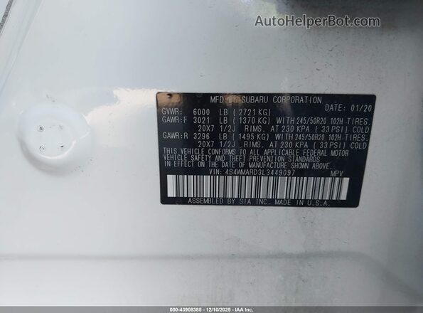 4S4WMARD3L3449097 2020 SUBARU ASCENT White Вид підкапотного простору