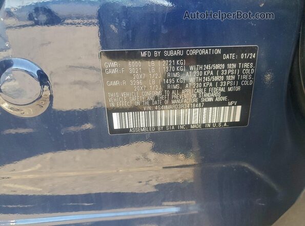 4S4WMARD3R3418487 2024 SUBARU ASCENT Синий Вид наклейки с VIN-кодом