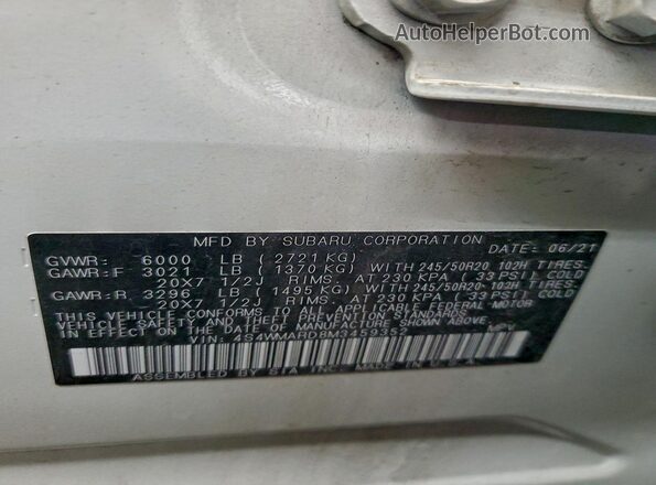 4S4WMARD8M3459352 2021 SUBARU ASCENT White VIN կոդի պիտակի տեսք