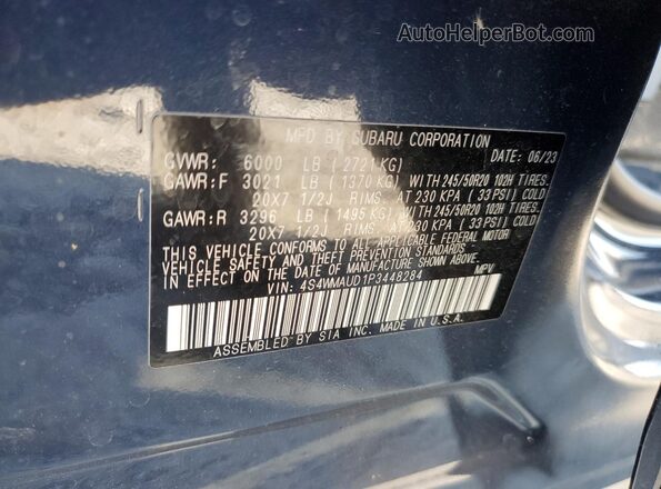 4S4WMAUD1P3448284 2023 SUBARU ASCENT Blue Widok naklejki z numerem VIN