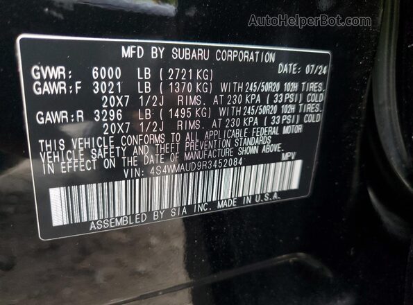4S4WMAUD9R3452084 2024 SUBARU ASCENT Black 360 interior view
