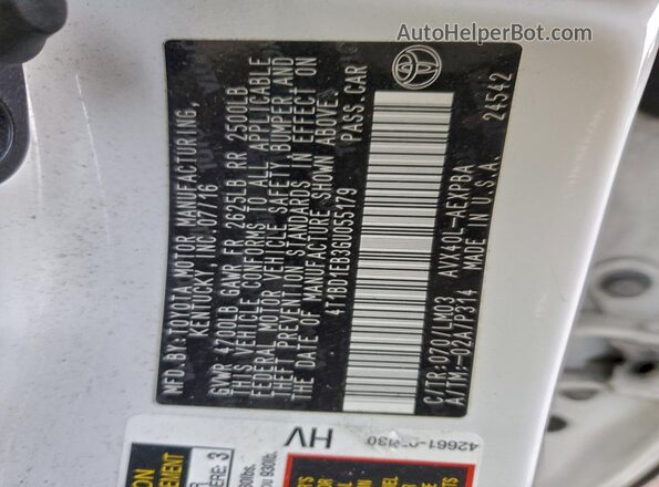 4T1BD1EB3GU055179 2016 TOYOTA AVALON White ძრავის განყოფილების ხედი