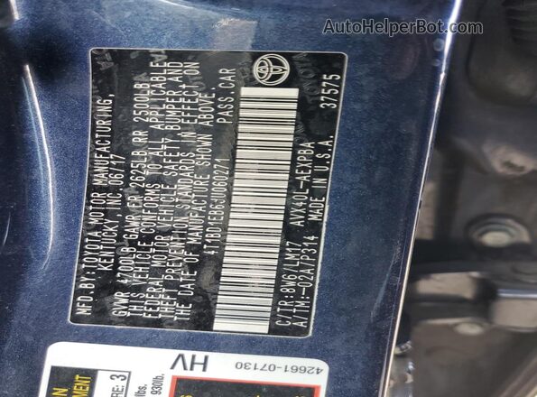 4T1BD1EB6JU060271 2018 TOYOTA AVALON Blue Շարժիչի բաժամունքի տեսք