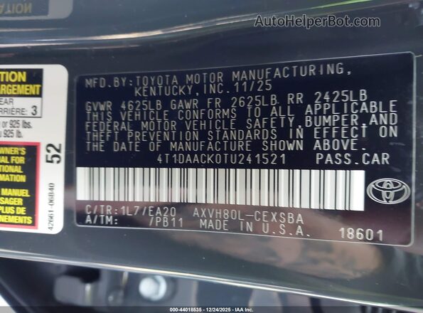 4T1DAACK0TU241521 2026 TOYOTA CAMRY Gray ძრავის განყოფილების ხედი