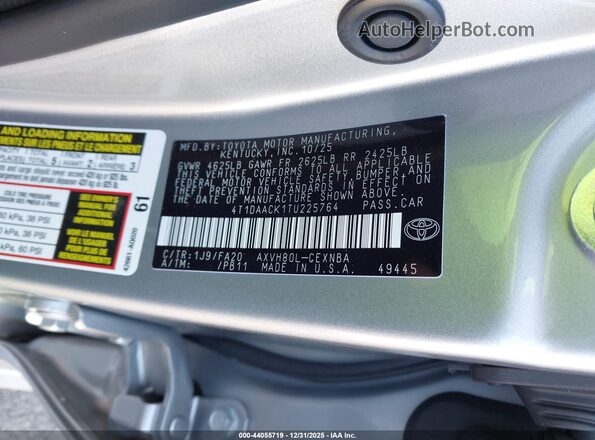 4T1DAACK1TU225764 2026 TOYOTA LE Серебряный Вид подкапотного пространства