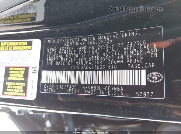 4T1DAACK4TU661640 2026 TOYOTA LE Черный Вид подкапотного пространства