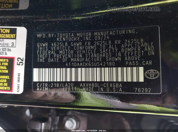 4T1DAACK6SU542180 2025 TOYOTA LE Black Вид підкапотного простору